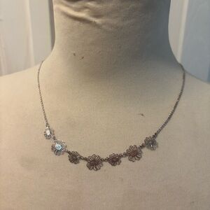 Silver Floral Charm Necklace with Delicate Chain